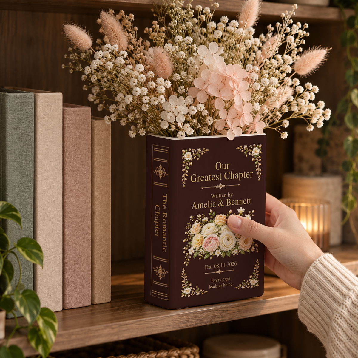 Custom Wedding Book Vase Floral Bouquet Ceramic Flower Tabletop Arrangement Holder