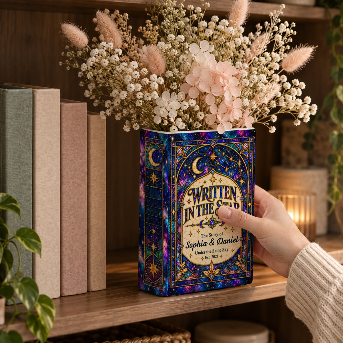 Custom Wedding Book Vase Celestial Galaxy Starry Sky Ceramic Flower Tabletop Holder