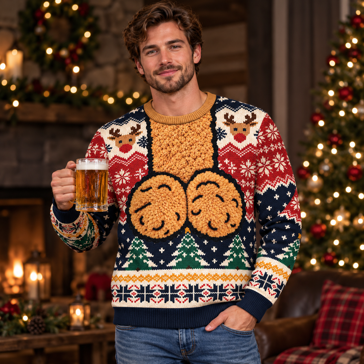 Funny Ugly Christmas Sweater Adult Penis Reindeer Graphic Xmas Party Gag Gift Sweatshirt