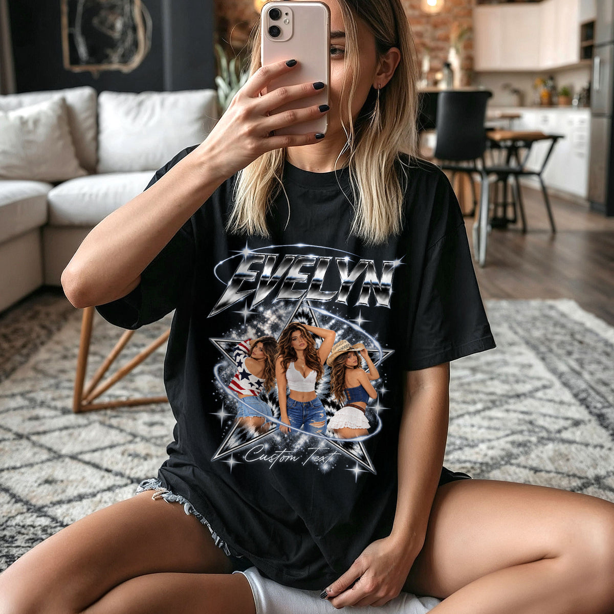 Custom Bootleg Rap T Shirt Vintage Y2K Chrome Graphic Tee Personalized Photo T Shirt