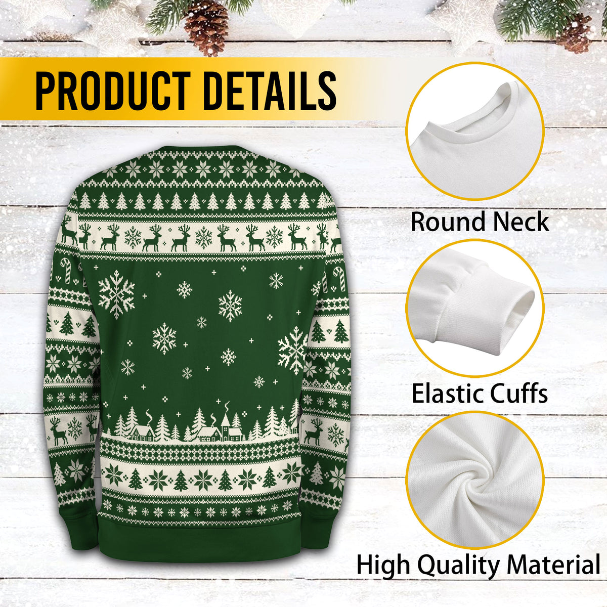 Custom Logo Ugly Christmas Sweater Reindeer Fair Isle Pattern Holiday Jumper