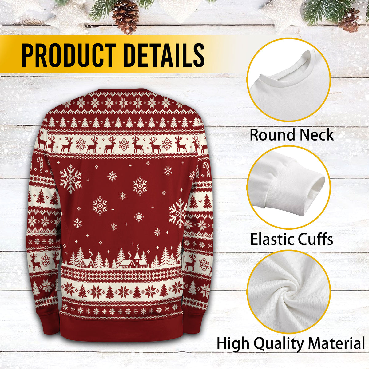 Custom Logo Ugly Christmas Sweater Red Reindeer Fair Isle Pattern Holiday Jumper