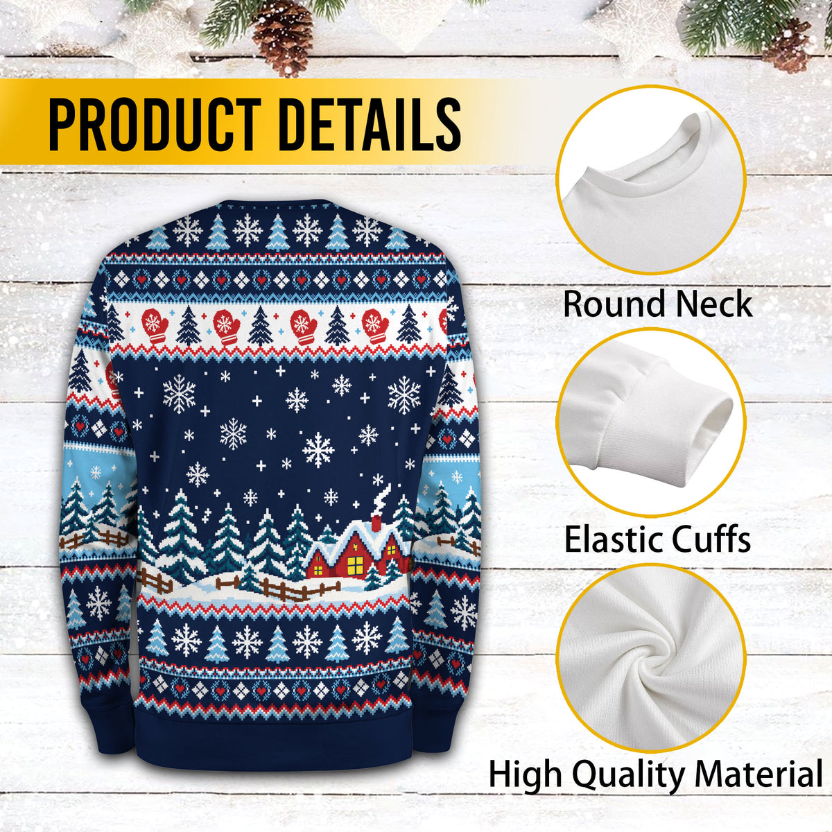 Custom Logo Ugly Sweater Snowman Winter Village Patterned Xmas Party Pullover
