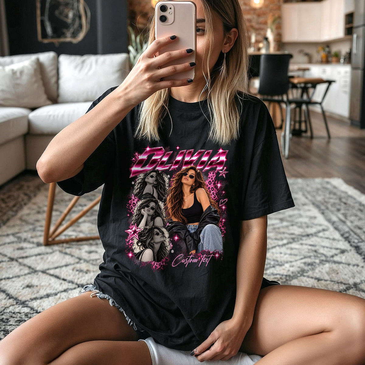 Custom Vintage Bootleg T Shirt Personalized Y2K Graphic Rap Tee Custom Photo Picture