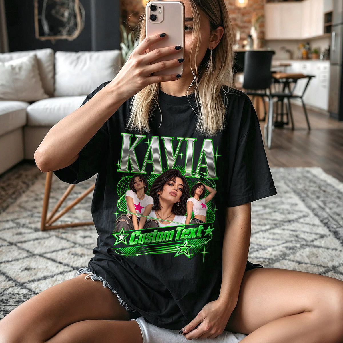Custom Photo T-Shirt Y2K Star Glow Graphic Tee Personalized Picture Name Apparel