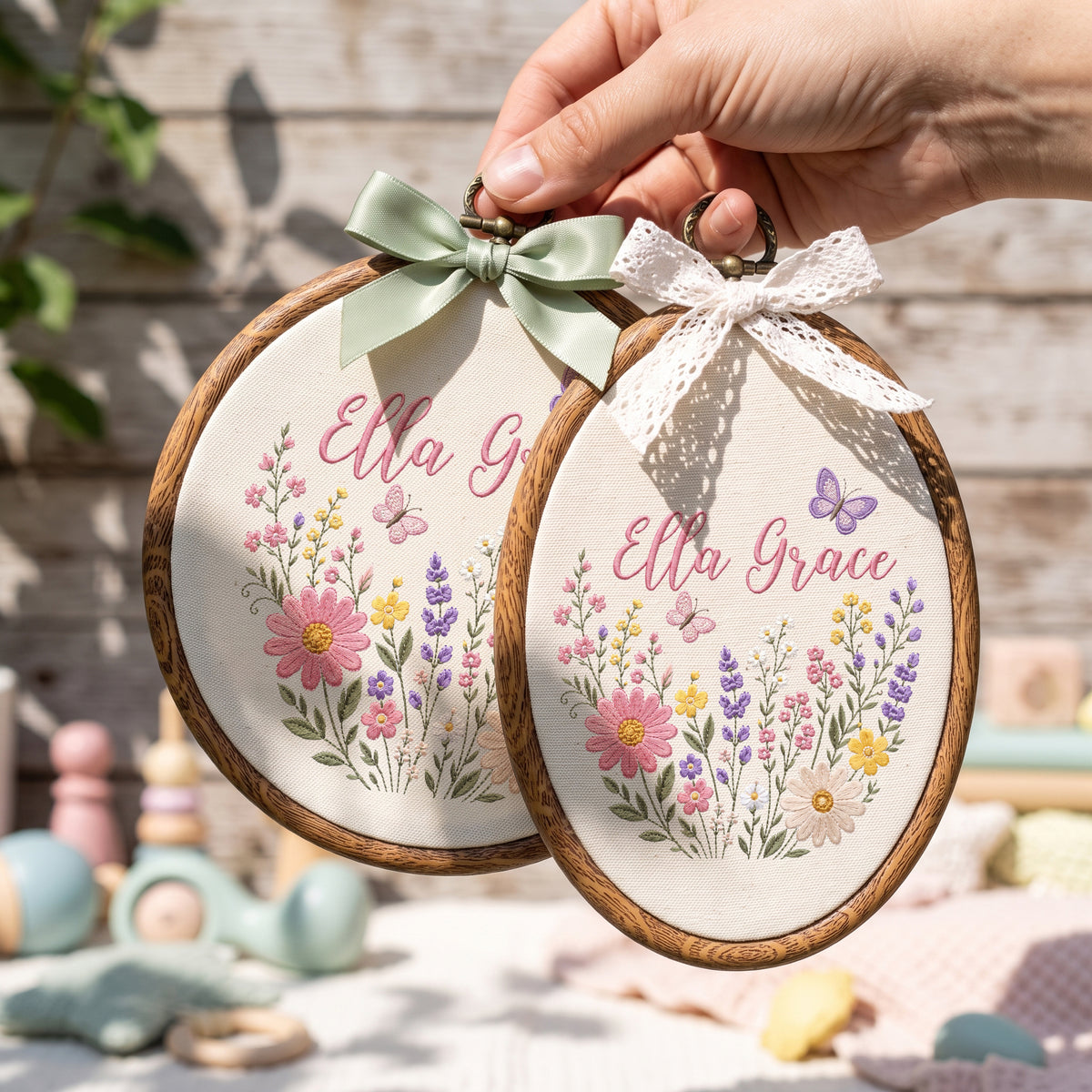 Personalized Baby Name Wildflowers Butterflies Embroidery Hoop Art Nursery Decor Keepsake