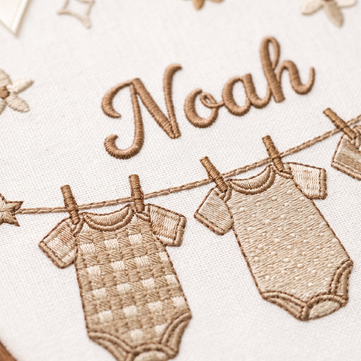 Custom Baby Name Hanging Onesies Clothesline Embroidery Hoop Art Nursery Keepsake