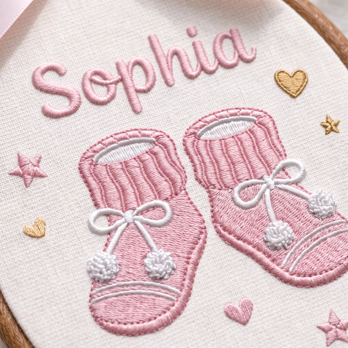 Handmade Baby Name Knitted Booties Embroidery Hoop Art Custom Nursery Decor Keepsake
