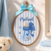 Personalized Baby Name Blue Feeding Bottle Embroidery Hoop Art Nursery Decor Keepsake