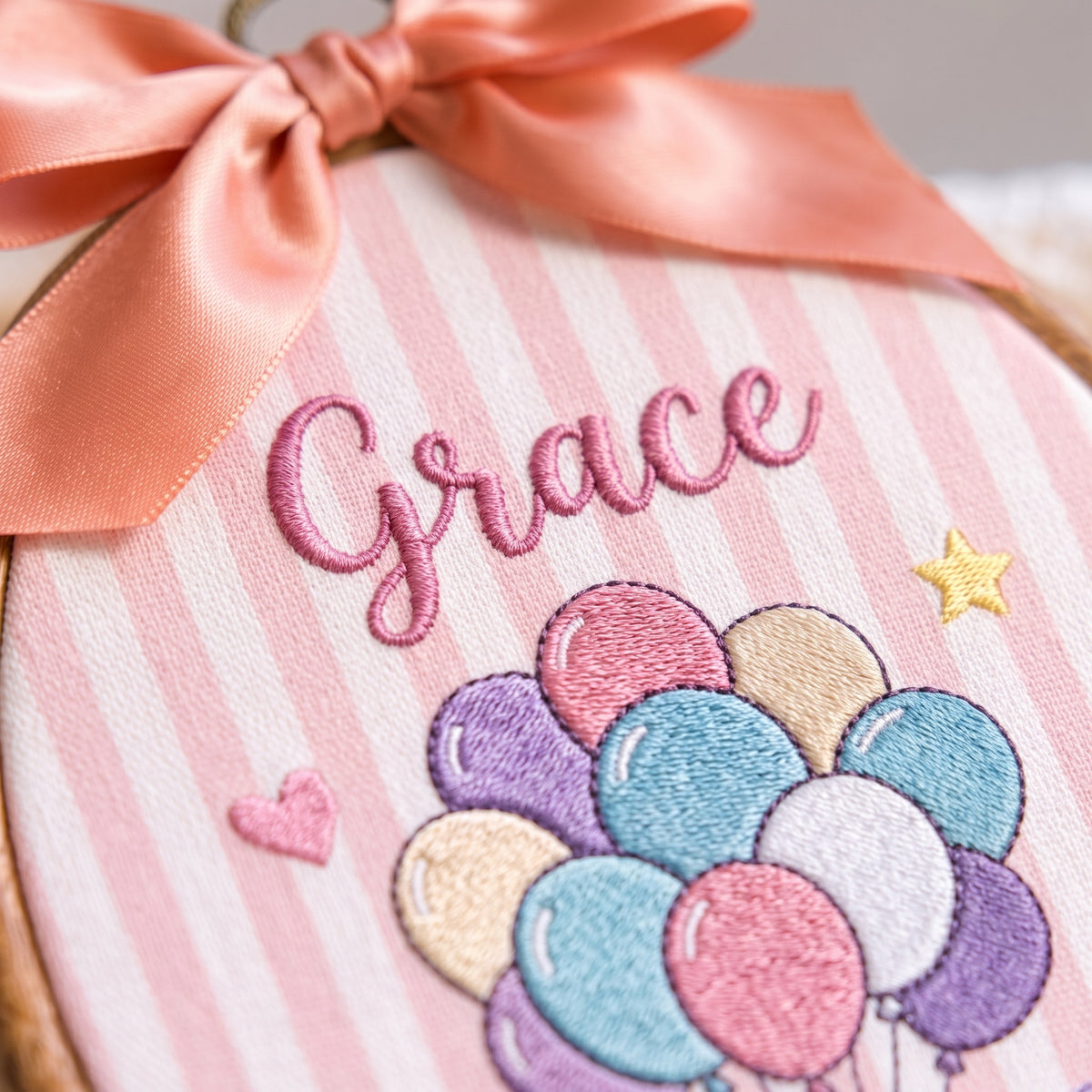 Personalized Baby Name Balloon Embroidery Hoop Art Custom Nursery Wall Decor Keepsake