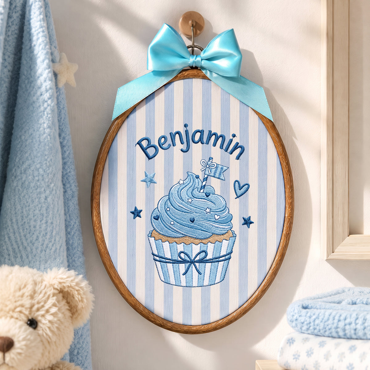 Custom Baby Name Cupcake Embroidery Hoop Art Nursery Wall Decor Personalized Keepsake