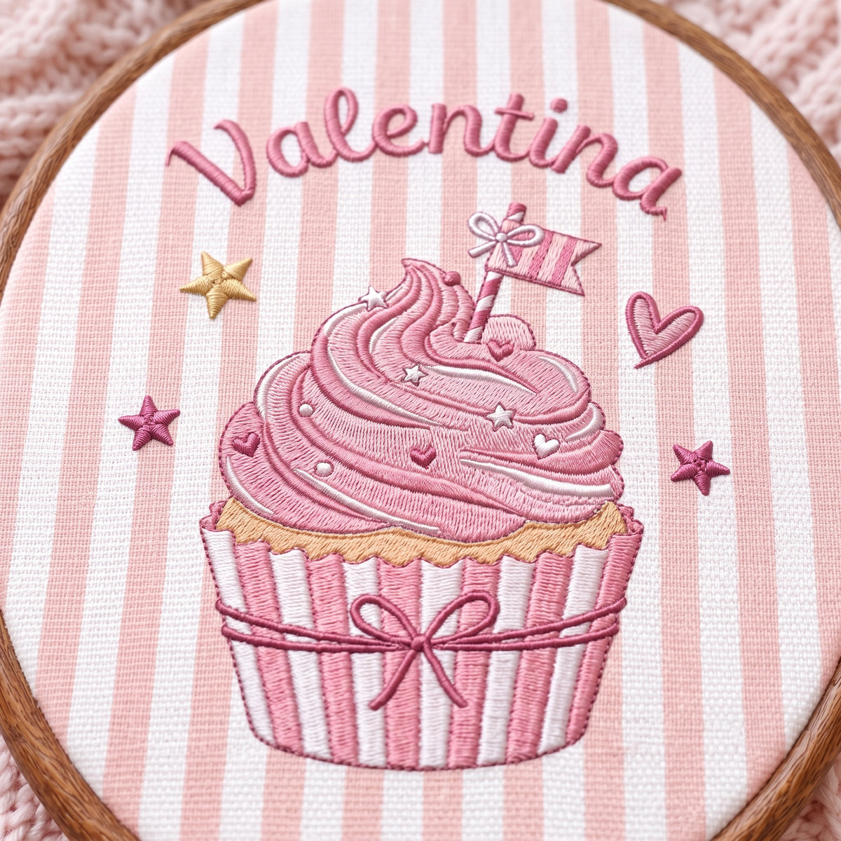 Handmade Baby Name Cupcake Embroidery Hoop Art Custom Nursery Wall Decor Keepsake