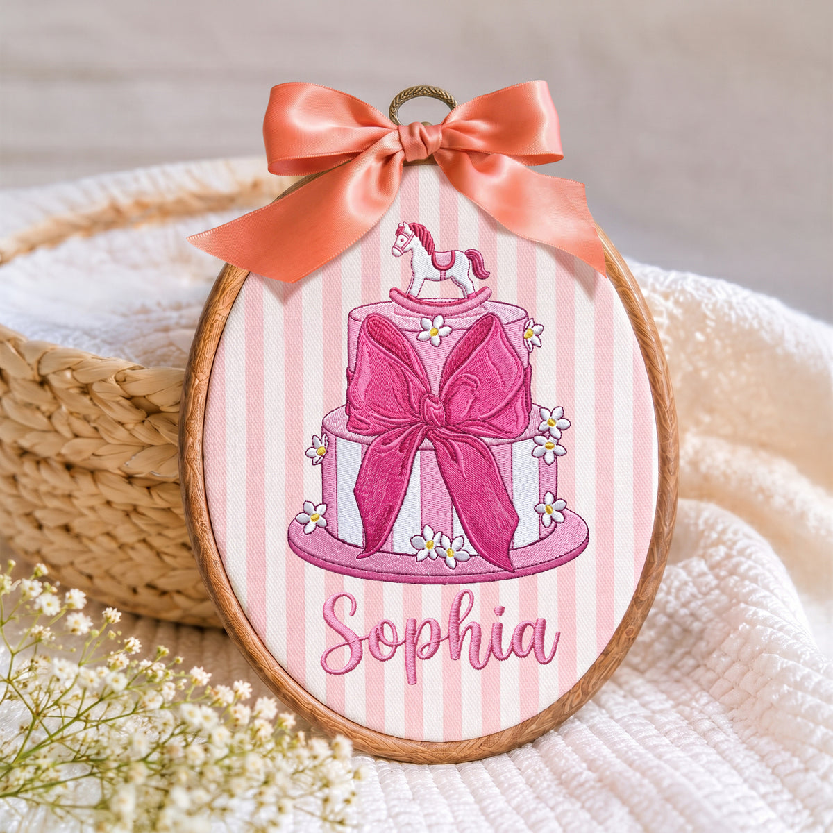 Custom Baby Name Cake Embroidery Hoop Art Nursery Wall Decor Personalized Keepsake