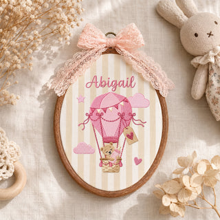 Custom Baby Name Bear Balloon Embroidery Hoop Art Nursery Wall Decor Personalized Keepsake