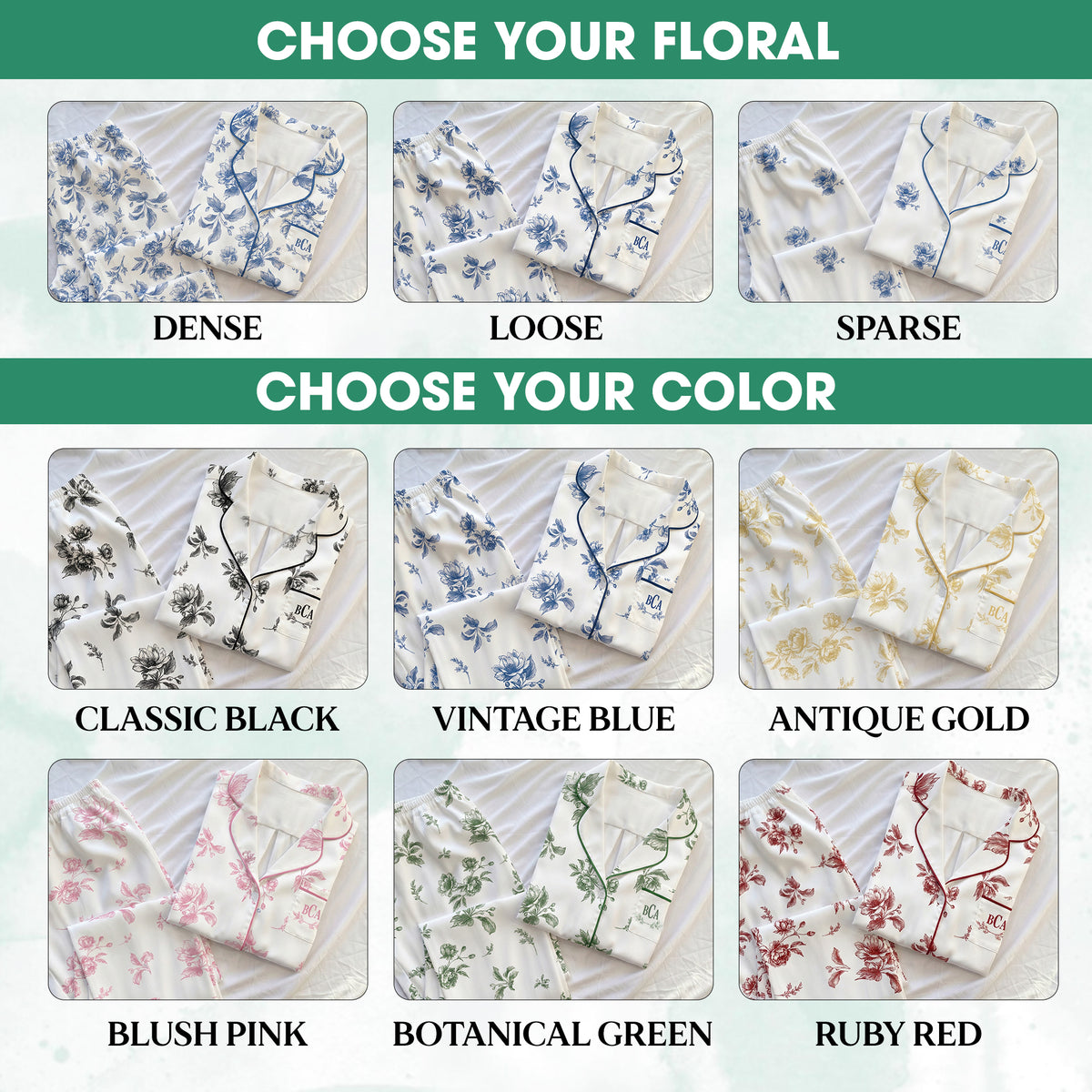 Custom Bridesmaid Pajamas Set Personalized Floral PJs Monogram Bridal Party Sleepwear