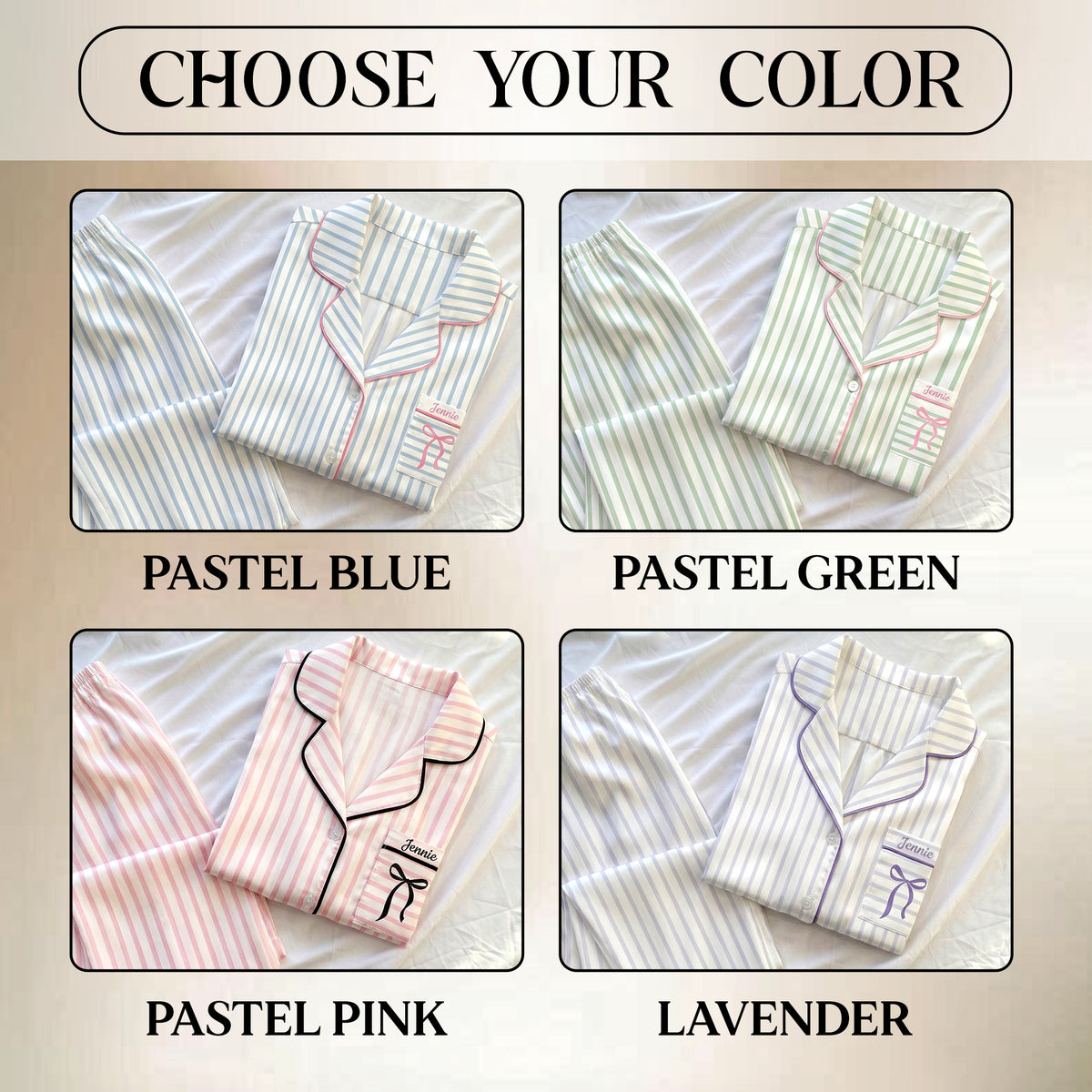 Custom Bridesmaid Pajamas Custom Name Striped Bow PJ Set Bridal Party Ready Outfit