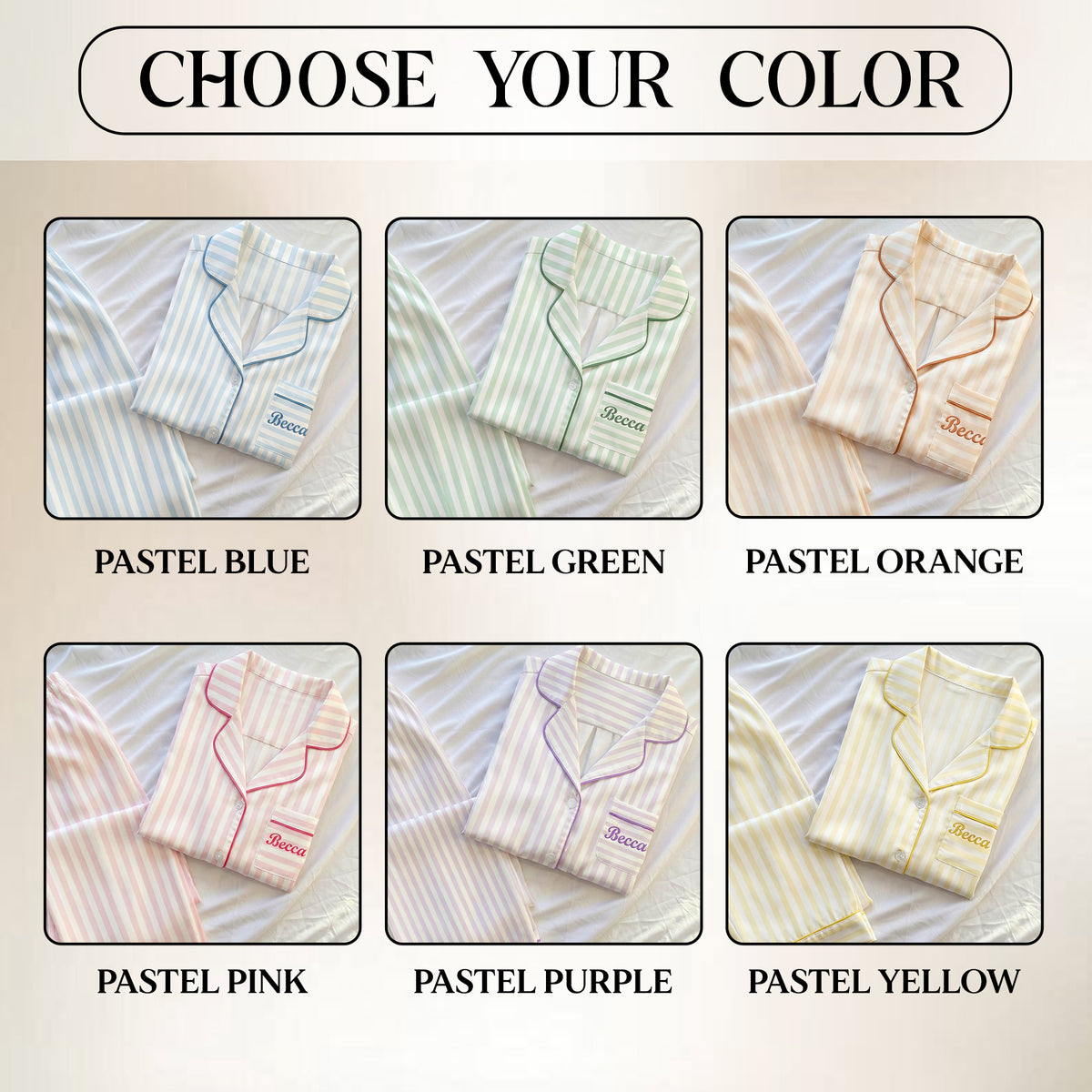 Custom Bridesmaid Pajamas Set Personalized Striped Name PJs Bridal Party Sleepwear