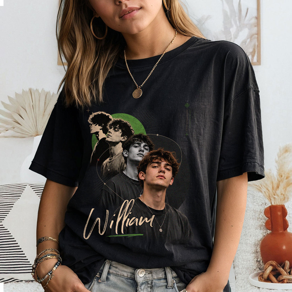 Custom Photo T-Shirt Vintage Cursive Script Graphic Tee Personalized Picture Name Shirt