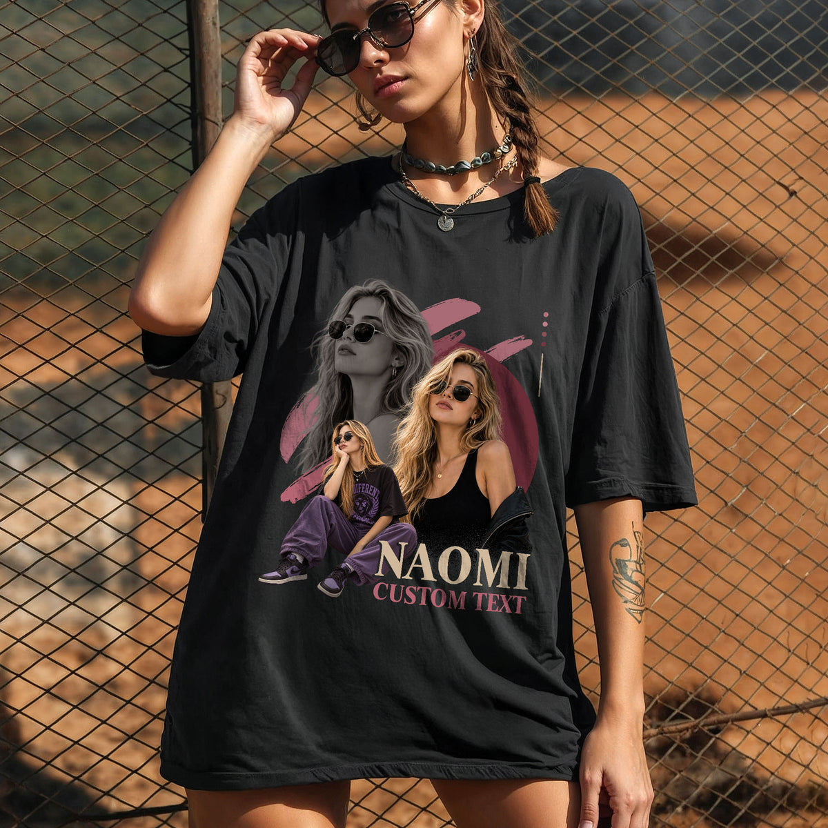 Custom Photo T-Shirt Vintage Graphic Collage Shirt Custom Name Retro Brush Stroke Tee