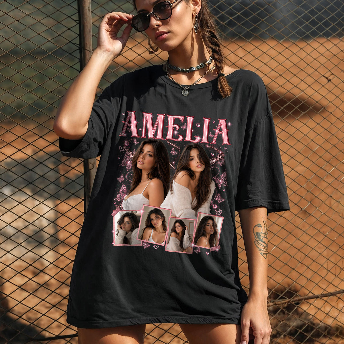 Custom Photo Collage Vintage T Shirt Retro Bootleg Rap Style Custom Name Graphic Tee