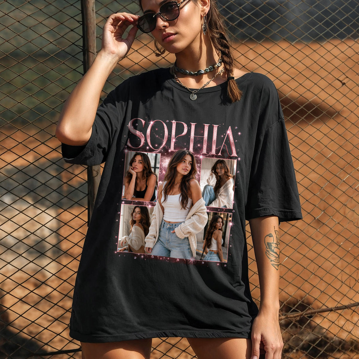 Custom Retro Rap Picture Tee Unique Graphic Shirt Design Vintage Name Collage Top
