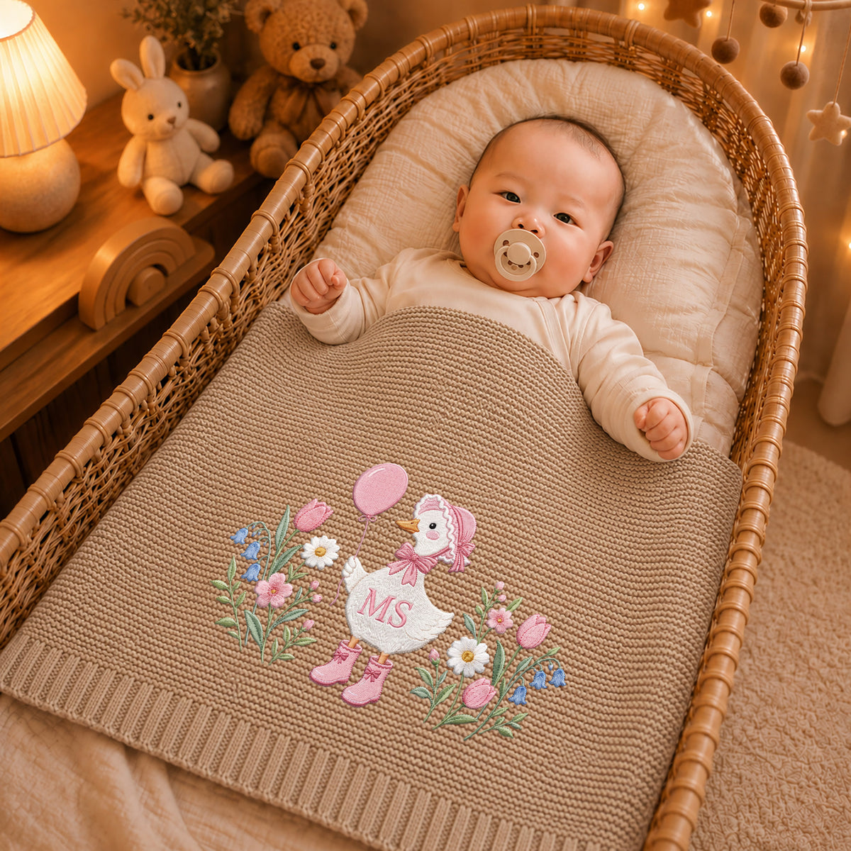 Custom Name Baby Knitted Blanket Goose Balloon Tulips Flowers Warm Infant Swaddle Throw