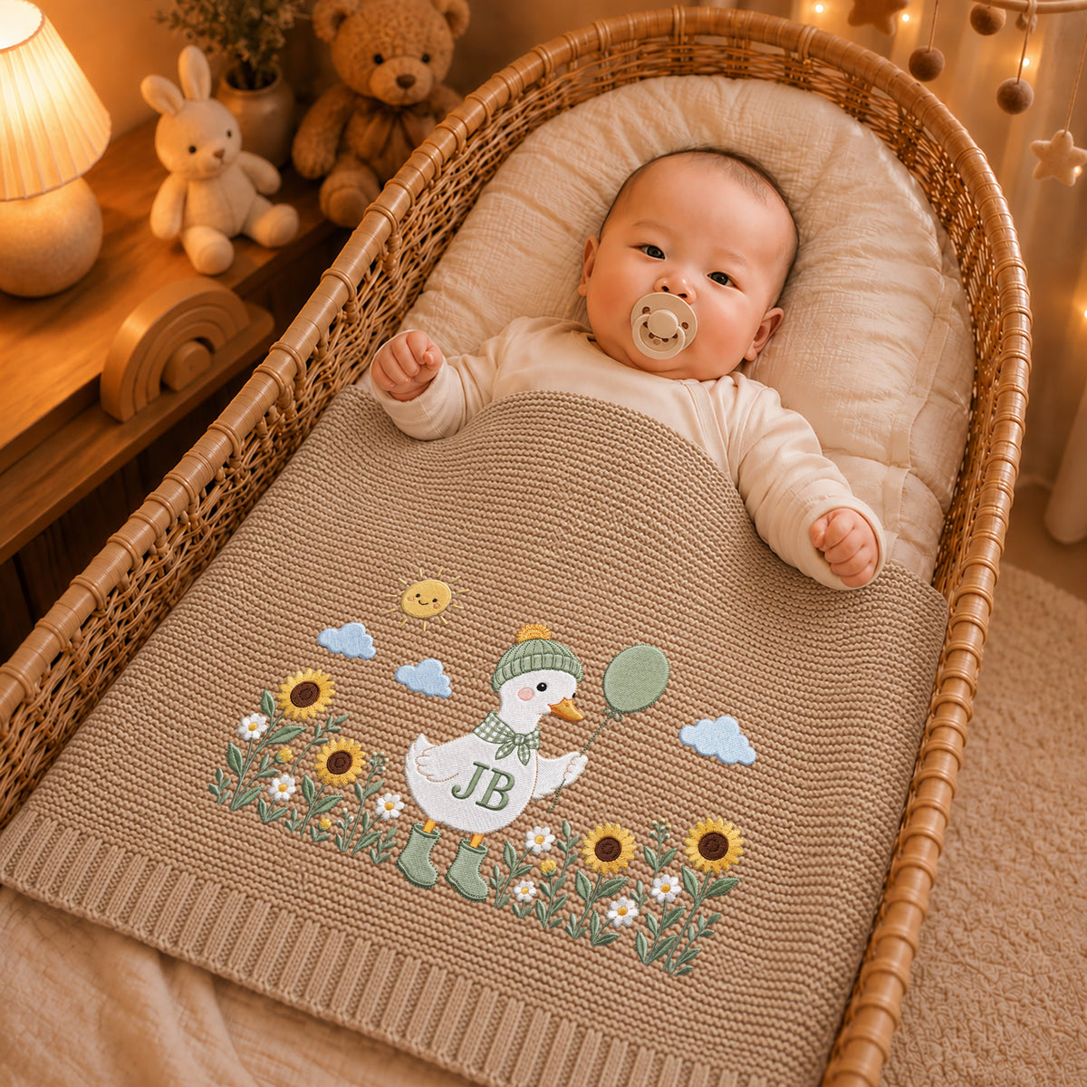 Custom Name Baby Knitted Blanket Duck Sunflowers Balloon Warm Infant Swaddle Sheet Throw