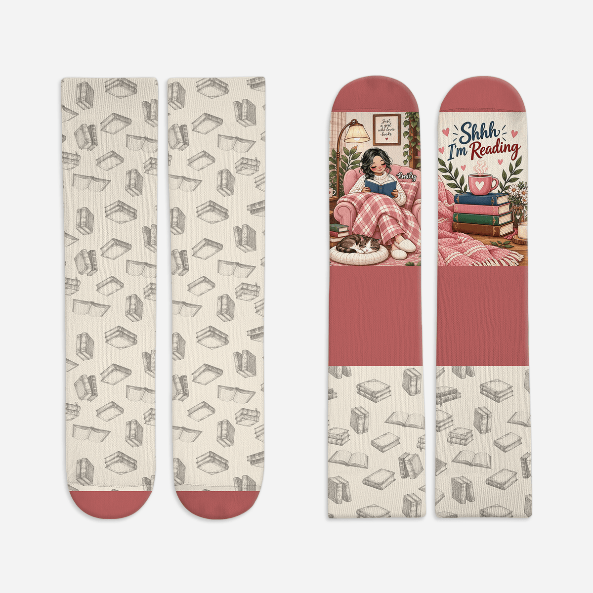 Custom Book Socks with Shhh Im Reading, Socks for Women and Men with Style, Christmas Gifts and Book Lovers Gifts for Reading Time, Pallyprints Co.