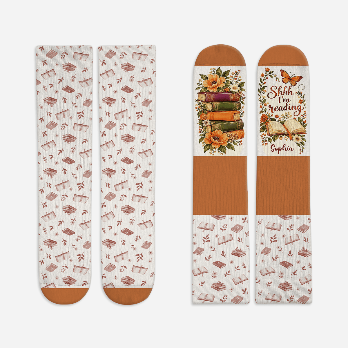 Custom Book Socks with Floral Butterfly, Socks for Women and Men with Style, Christmas Gifts and Book Lovers Gifts for Reading Time, Pallyprints Co.