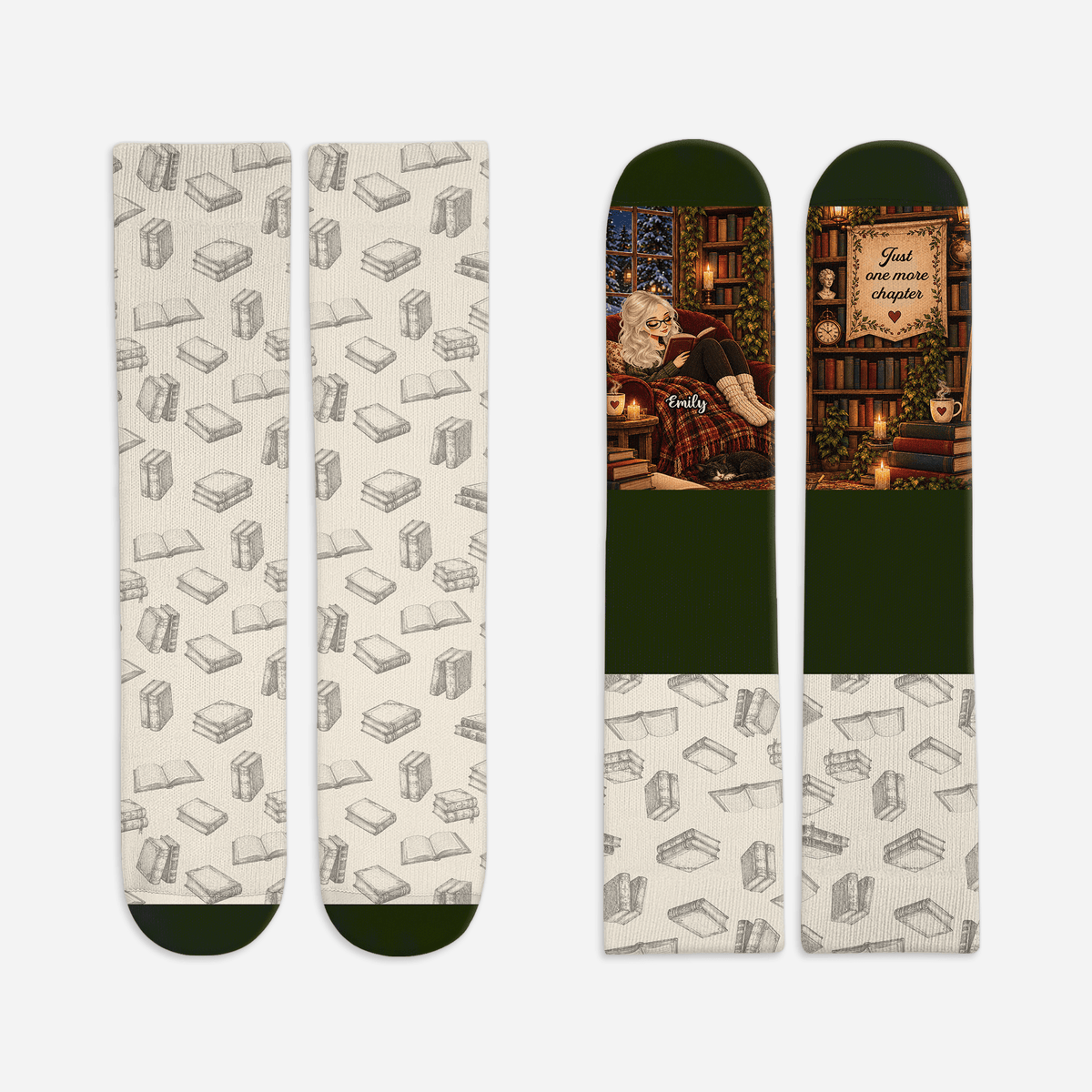 Custom Book Socks with One More Chapter, Socks for Women and Men with Style, Christmas Gifts and Book Lovers Gifts for Avid Readers, Pallyprints Co.