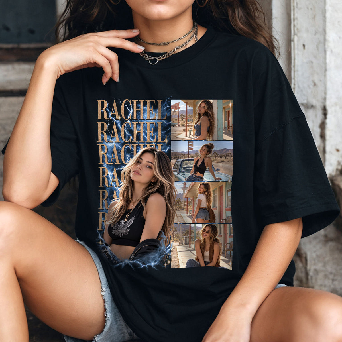 Personalized Vintage Lightning Custom Photo Graphic Tee Shirt Retro Cotton Apparel