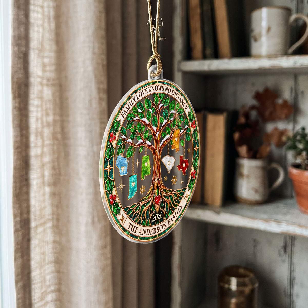 Custom Family Tree State Acrylic Ornament Long Distance Christmas Tree Keepsake Gift