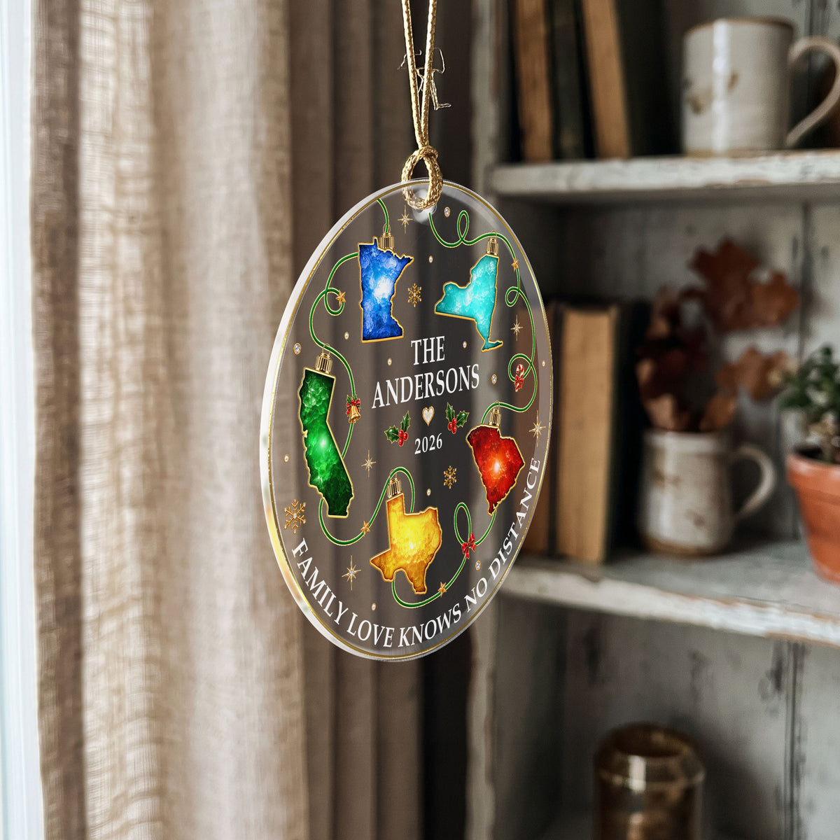 Personalized Christmas Light State Acrylic Ornament Long Distance Family Tree Decor
