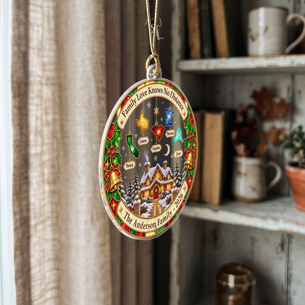 Custom Family Ornament Cozy Cabin State to State Acrylic Ornament Christmas Tree Gift