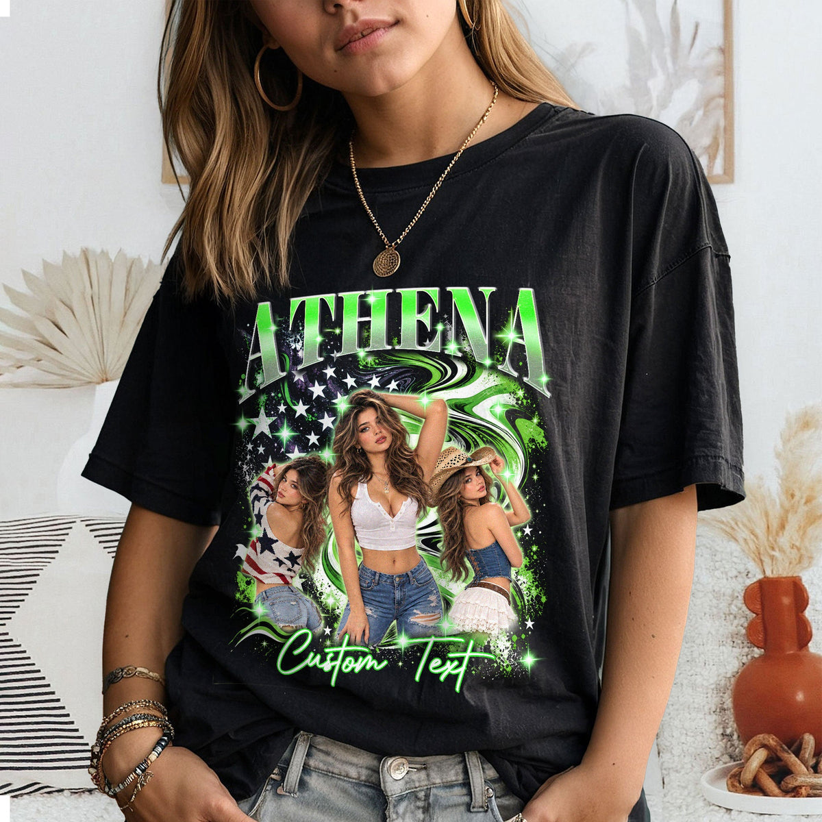 Custom Vintage Photo Collage T Shirt Unisex Star Graphic Tee Clothing Top Apparel