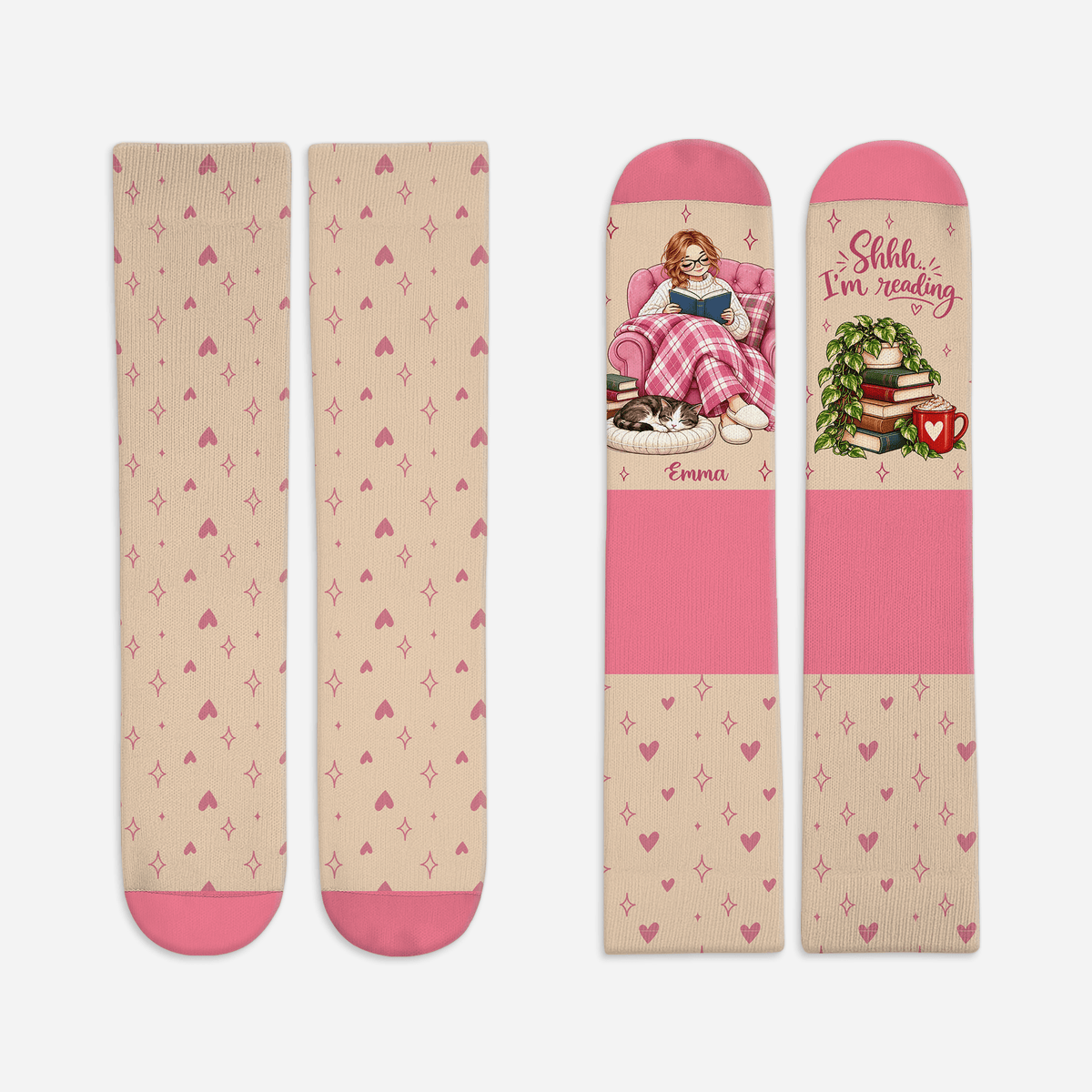 Cat Reader Custom Book Socks, Socks for Women and Men with Soft Comfort, Book Lovers Gifts and Christmas Gifts for Cozy Reading Time, Pallyprints Co.