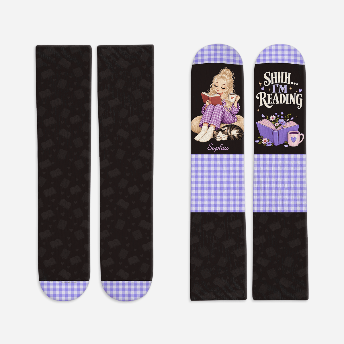 Short Hair Reader Custom Book Socks, Socks for Women and Men with Comfort, Book Lovers Gifts and Christmas Gifts for Quiet Reading, Pallyprints Co.