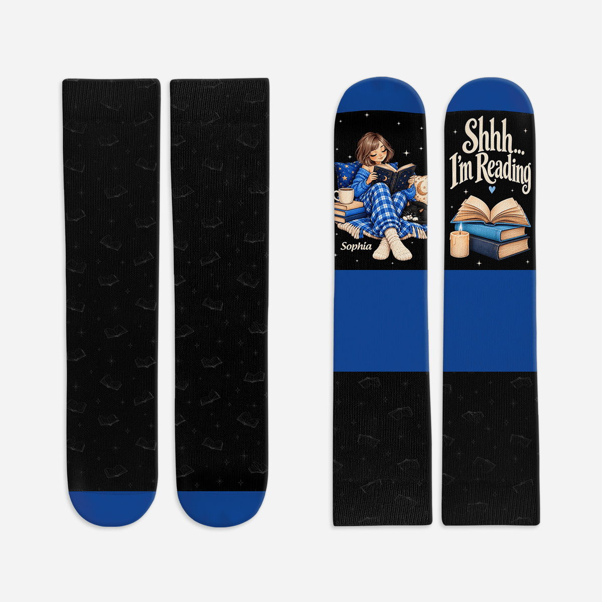 Custom Book Socks with Girl Reader Art, Socks for Women and Men with Style, Christmas Gifts and Book Lovers Gifts for Reading Time, Pallyprints Co.