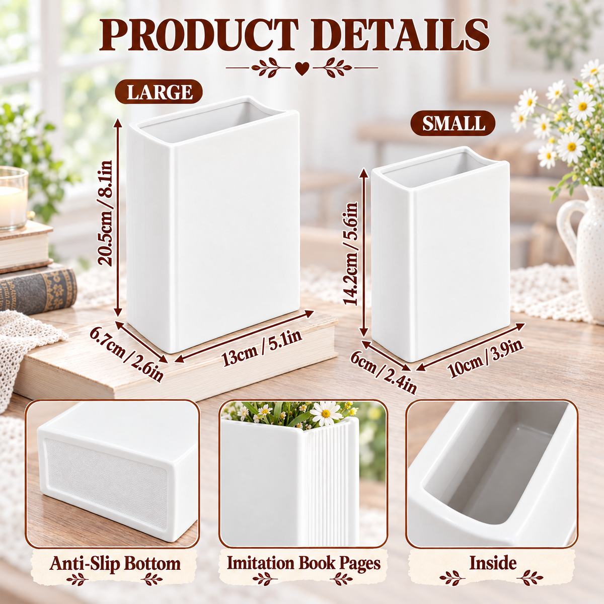 Custom Wedding Book Vase Ribbon Hearts Bride Groom Line Art Ceramic Tabletop Holder