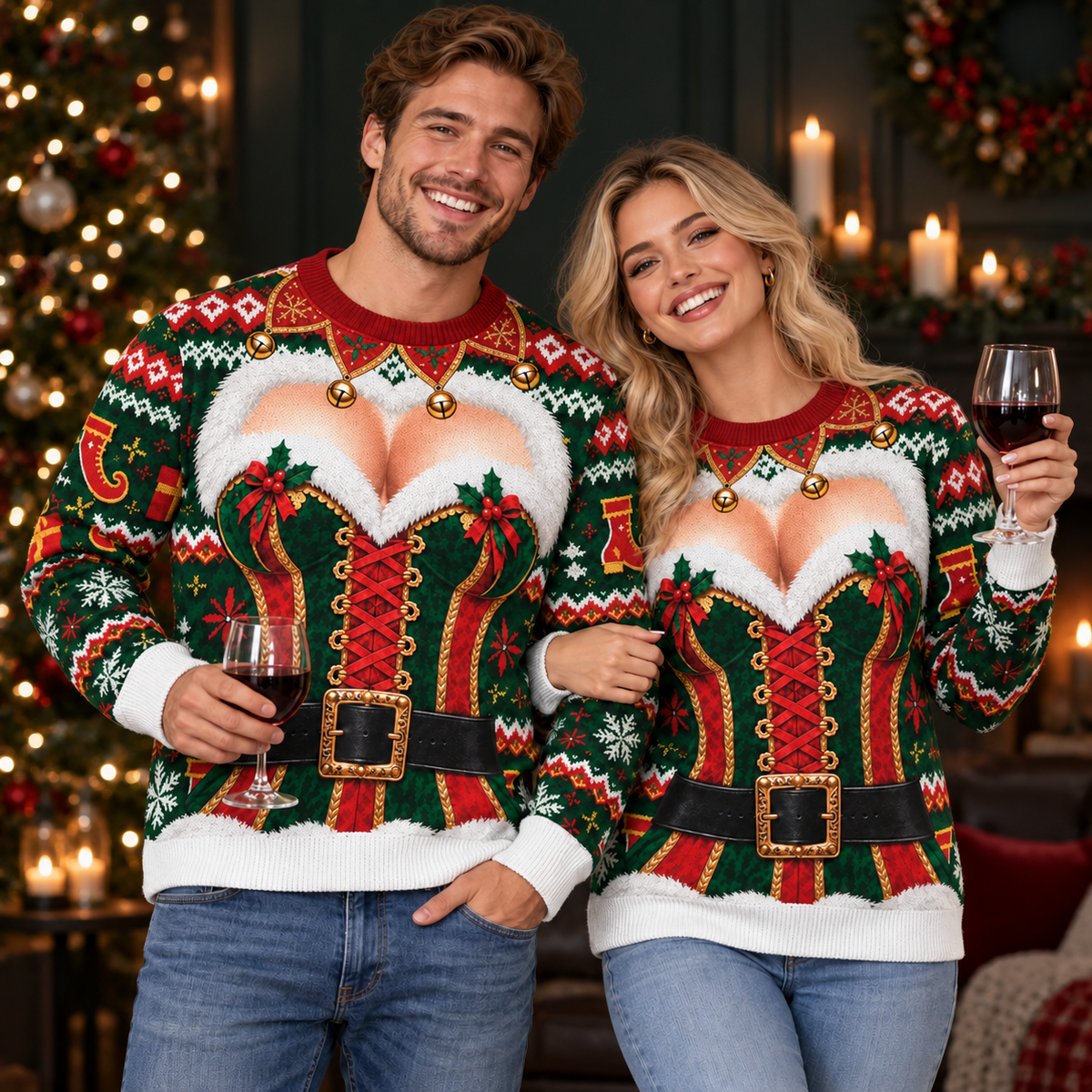 Funny Ugly Christmas Sweater Custom Skin Tone Sexy Cleavage Graphic Xmas Party Sweatshirt