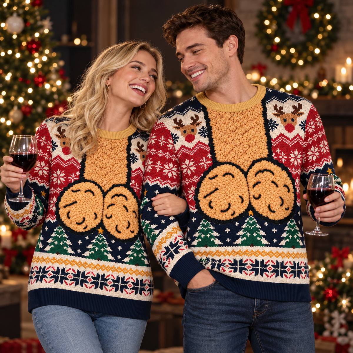 Funny Ugly Christmas Sweater Adult Penis Reindeer Graphic Xmas Party Gag Gift Sweatshirt