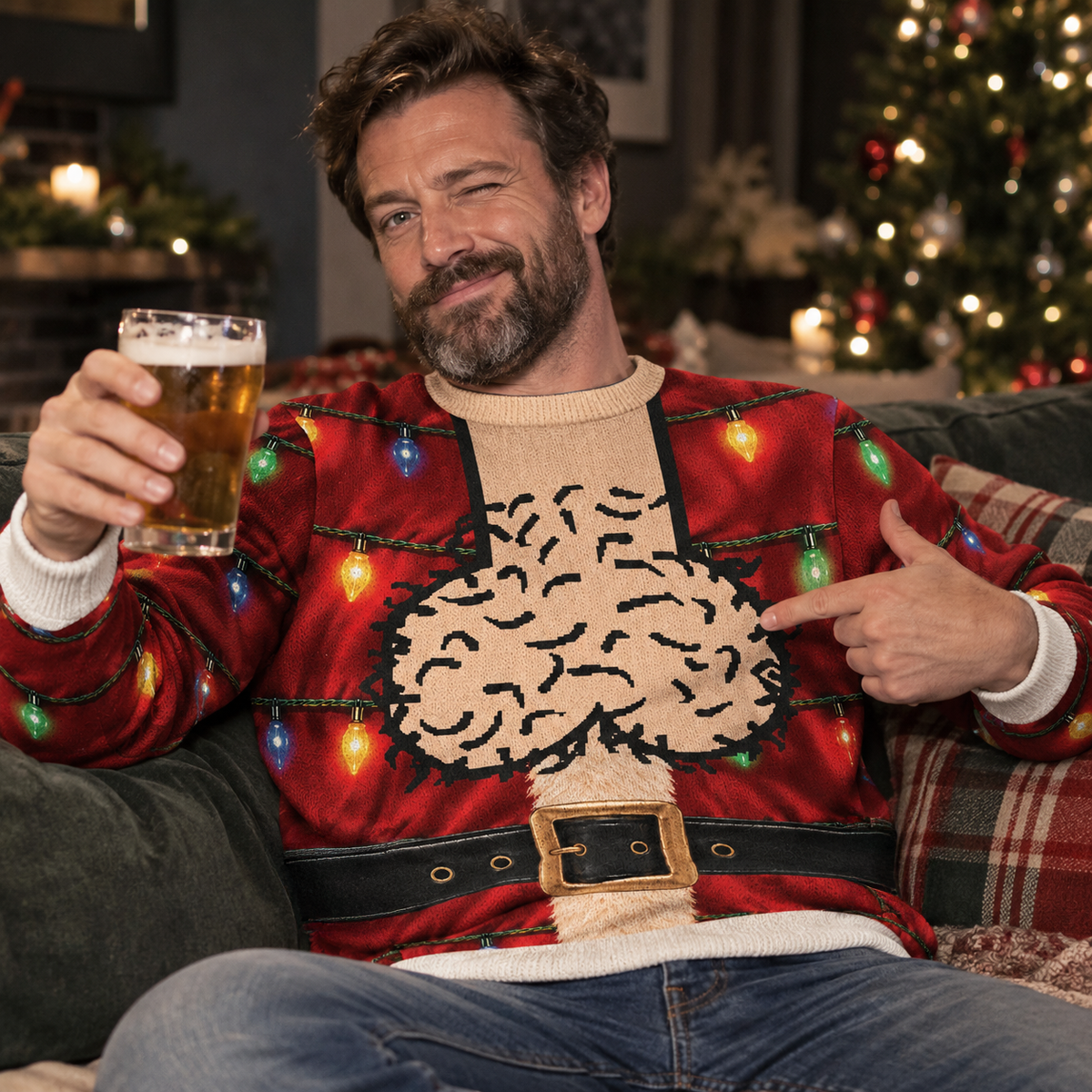 Funny Ugly Christmas Sweater Custom Skin Tone Penis Lights Graphic Xmas Party Sweatshirt