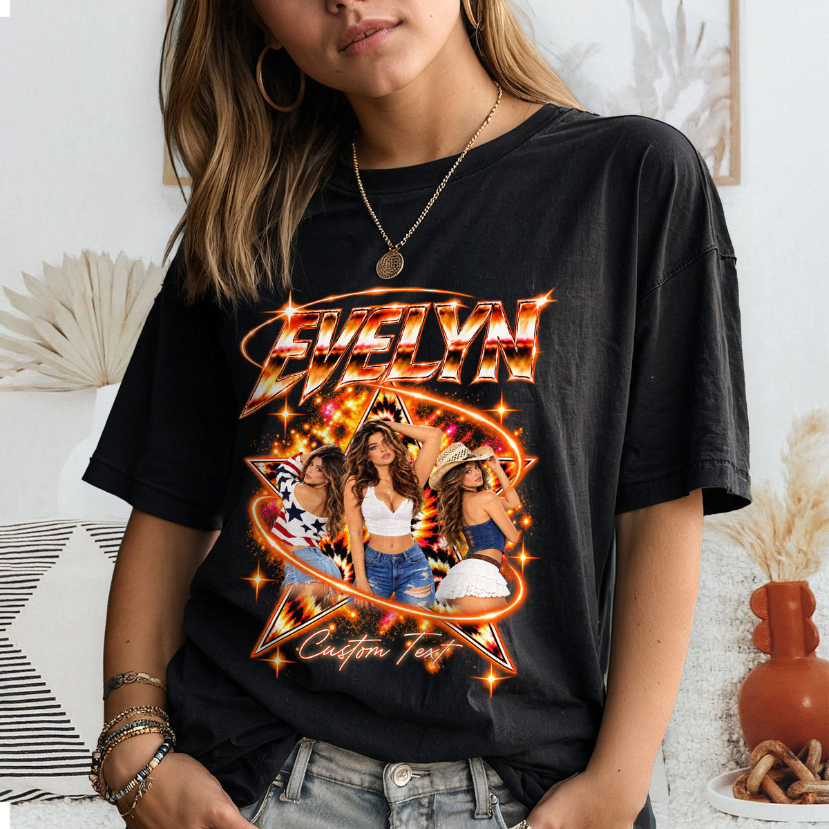 Custom Bootleg Rap T Shirt Vintage Y2K Chrome Graphic Tee Personalized Photo T Shirt