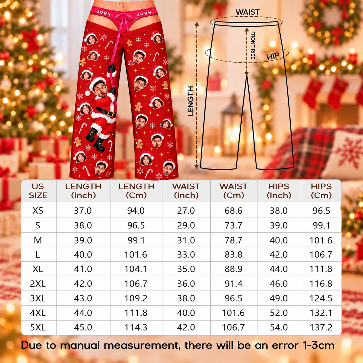Custom Face Christmas Pajama Pants Funny Photo Print Holiday Thong Underwear Bottoms