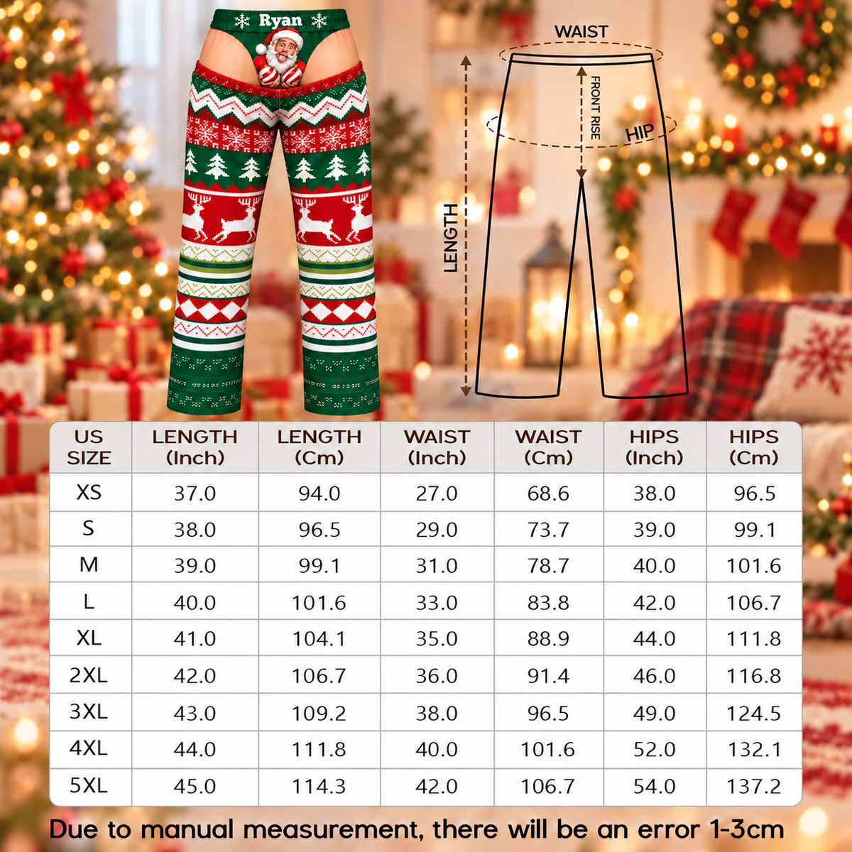Custom Face Christmas Pajama Pants Personalized Photo Print Thong Underwear Loungewear