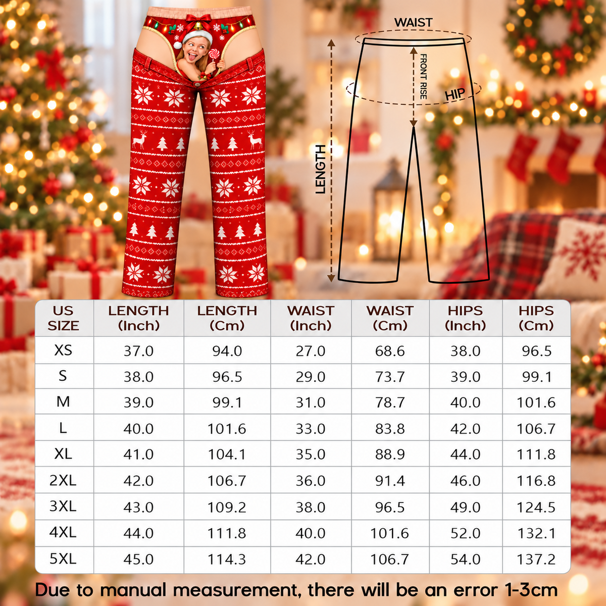 Custom Face Christmas Pajama Pants Funny Photo Print Holiday Thong Loungewear Set