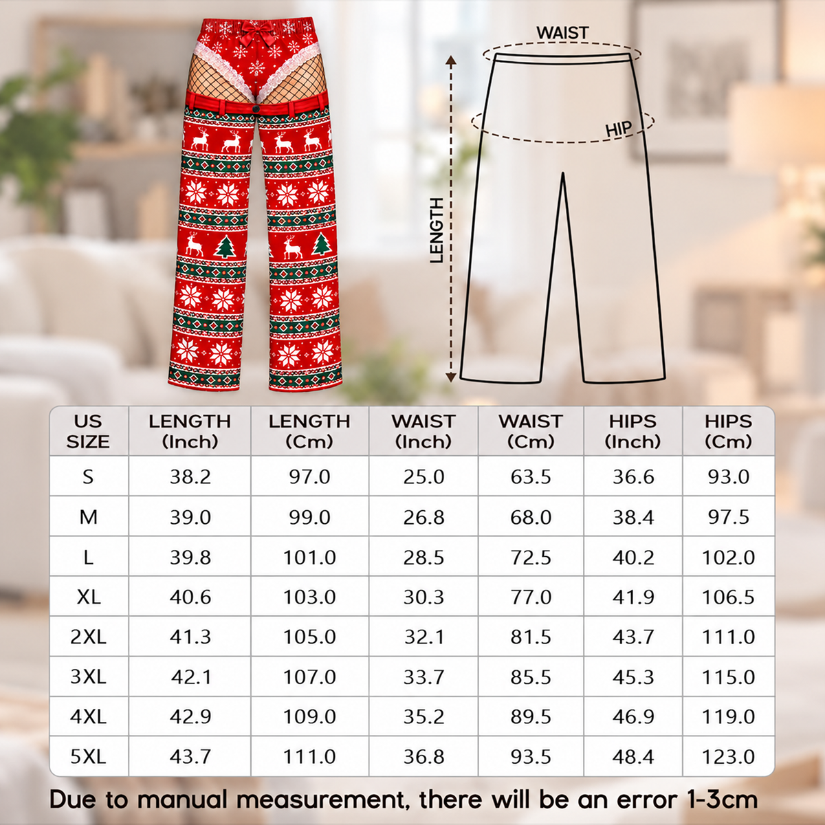 Custom Christmas Reindeer Snowflake Funny Pajamas Open Back Chaps Loungewear Pants