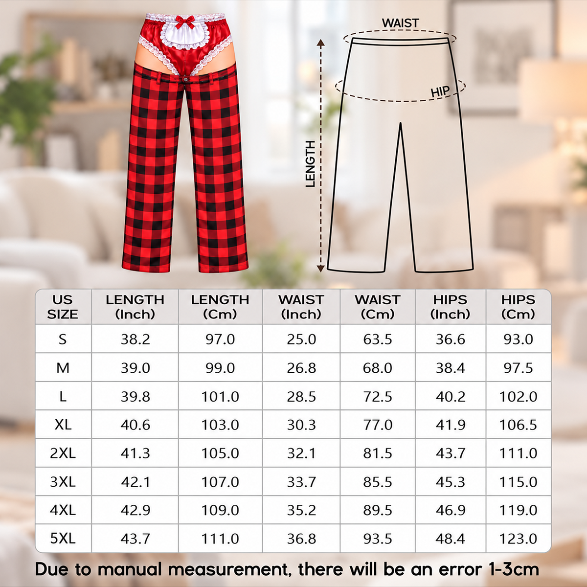 Custom Christmas Plaid Buffalo Check Funny Pajamas Open Back Chaps Loungewear Pants