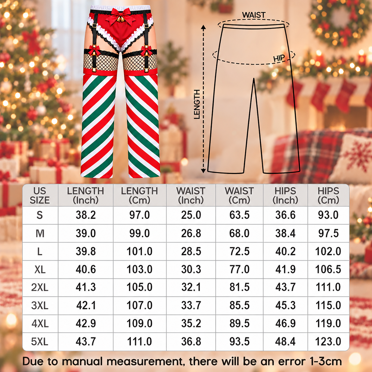 Custom Christmas Candy Cane Striped Garter Fishnet Men Pajama Pants Sleepwear Bottoms
