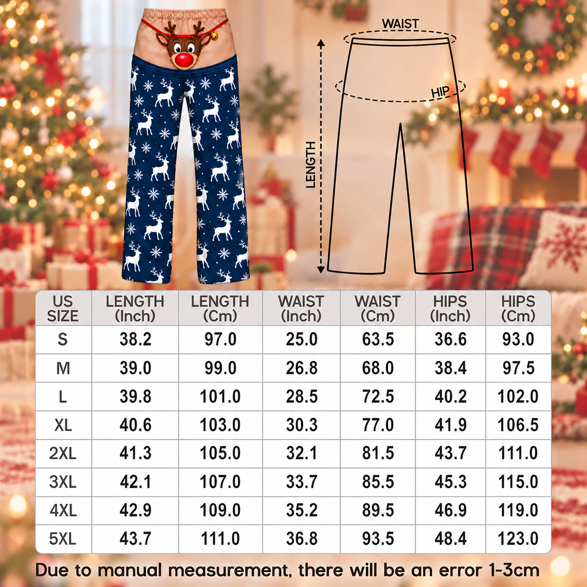Custom Christmas Reindeer Snowflake Nose Tail Thong Men Pajama Pants Sleepwear Bottoms